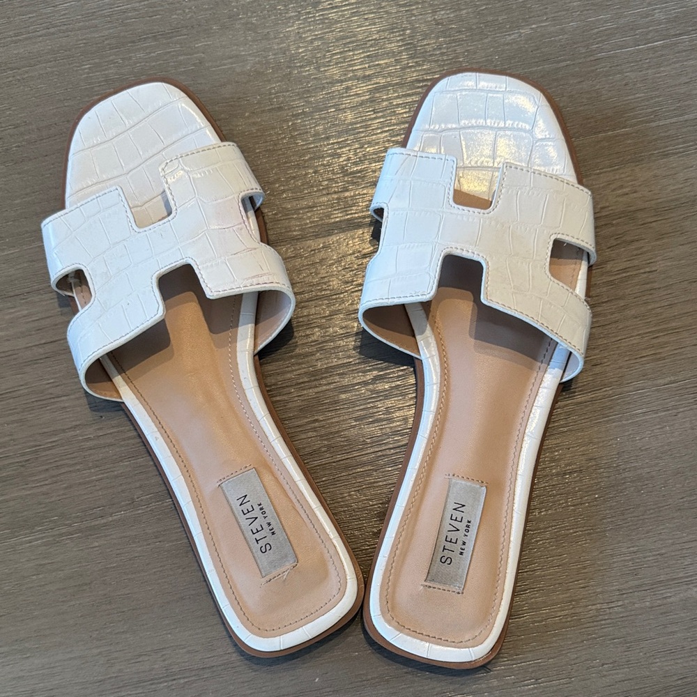 Steven White Slide Sandals